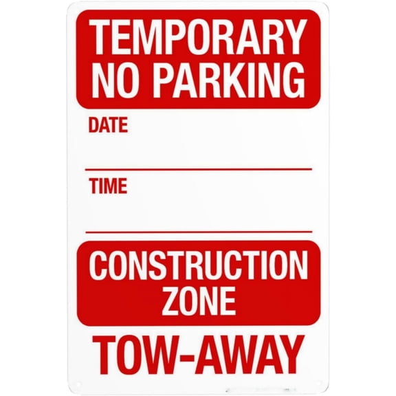 (2-Pack) Metal Tin Sign Temporary No Parking Date Time Construction Zone Tow Away Warning Signs, Cautions Security Tin Sign, Safety Posted Signs for Street Business Wall Decor 8 x 12 Inch