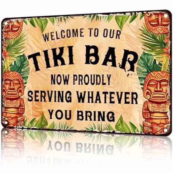 (2-Pack) Metal Tin Sign Tiki Bar Metal Tin Sign Welcome to Our Tiki Bar Bar Sign For Home Bar Cafe Pub Kitchen Restaurants 12x8 Inch
