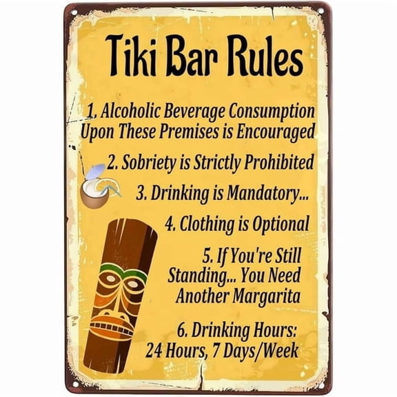 (2-Pack) Metal Tin Sign Tiki Bar Rules Vintage Metal Sign,Sobriety is Strictly Prohibited Aloha Hawaii Posters Retro Tin Signs for Cofe Home Kitchen Office Bar Restaurant Dorm Club or Garage 12" X 8"
