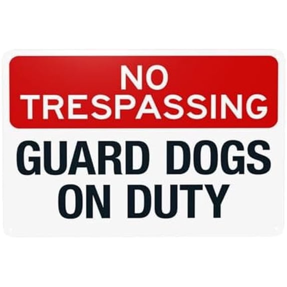 (2-Pack) Metal Tin Sign No Trespassing Guard Dogs On Duty Warning Sign, Beware Of Dog Security Metal Signs Road Yard Garage Street Wall Safety Caution Custom Decor 12 x 8 Inch