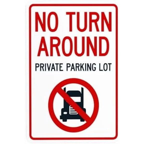 (2-Pack) Metal Tin Sign No Turn Around Private Parking Lot Warning Sign, Driveway Security Signs for Business Home Outdoor Indoor Road Yard Garage Street Wall Safety Caution Custom Decor 8 x 12 Inch