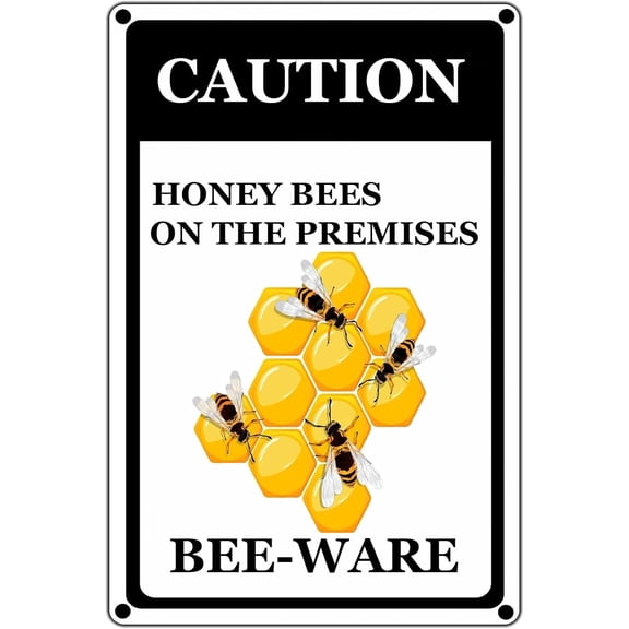 (2-Pack) Metal Tin Sign Warning Sign,Caution Beware Honey Bees On The Premises Retro Poster Plaque for Home Farm Kitchen Pub Man Cave Restaurants Bar 8x12 Inch