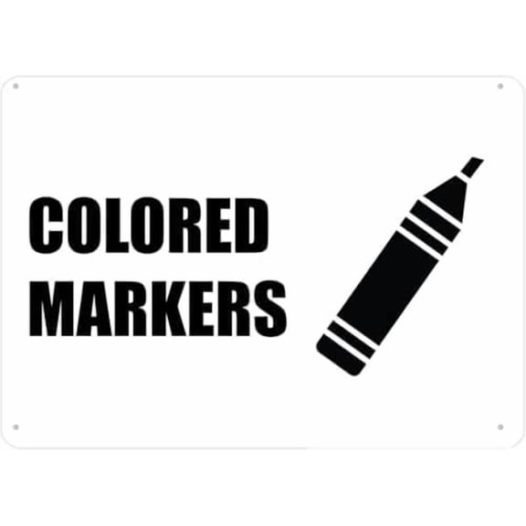 (2-Pack) Metal Tin Sign Warning Sign: Colored Markers, Rust Free Aluminum Sign Easy to Mount for Fences, Durable for garages Warehouses Marking Marker Storage 12x8 Inch