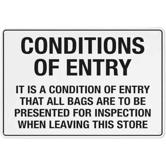 (2-Pack) Metal Tin Sign Warning Sign - Conditions of Entry Landscape, Rust Free Sign, Protected, Weatherproof, Fade Resistant, 4 Pre-Drilled Holes, Outlines Entry Conditions, 12X8 Inch