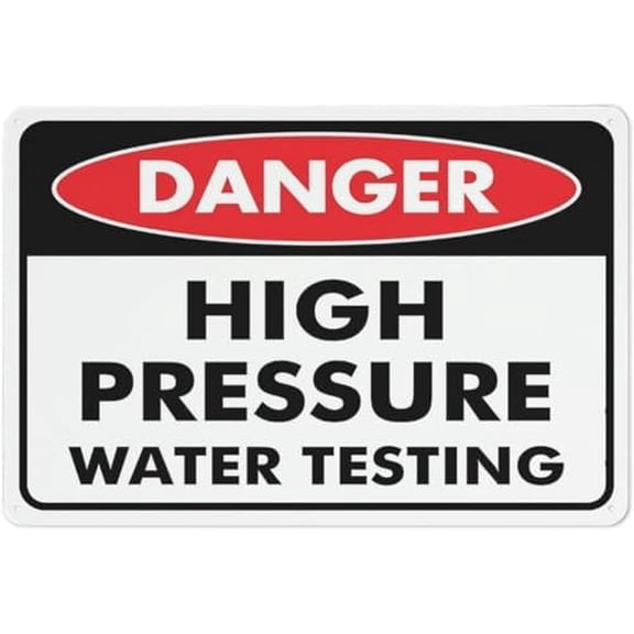 (2-Pack) Metal Tin Sign Warning Sign - Danger High Pressure Water Testing, for House, Business, Durable Warning Sign, for Garage, Warehouse, Industrial Decor, 12X8 Inch