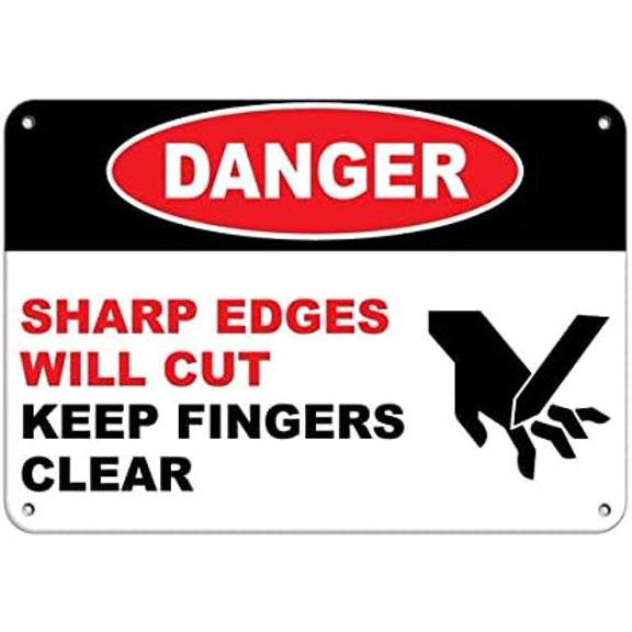 (2-Pack) Metal Tin Sign Warning Sign Danger Sharp Edges Will Cut Keep Fingers Clear Road Sign Business Sign 12X8 Inches Aluminum Metal Tin Sign