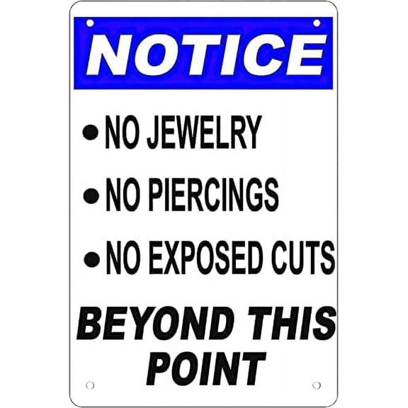 (2-Pack) Metal Tin Sign Warning Sign Funny Retro Metal Tin Sign Notice No Jewelry Piercings Exposed Cuts Beyond This Point Wall Decoration Use 8"x12"