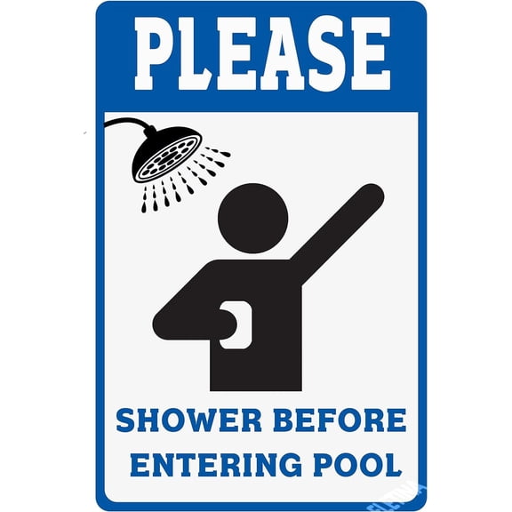 (2-Pack) Metal Tin Sign Warning Sign,Pool Rules Sign,Please Shower Before Entering Pool - Metal Swimming Pool Signs Pool Safety Sign 8"X12" Metal Aluminum Sign