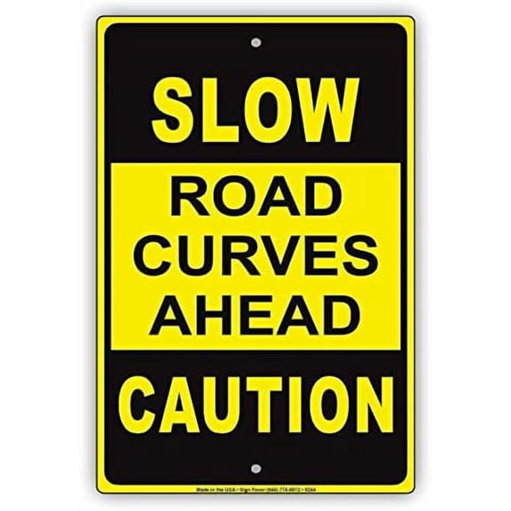 (2-Pack) Metal Tin Sign Warning Sign Slow Down Curves Ahead Danger Peril Caution Sign Business Sign 12X8 Inches Aluminum Metal Tin Sign