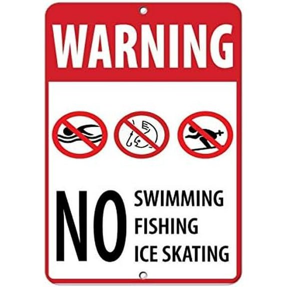 (2-Pack) Metal Tin Sign Warning Sign Warning No Swimming Fishing Ice Skating Activity Sign Business Sign 12X8 Inches Aluminum Metal Tin Sign