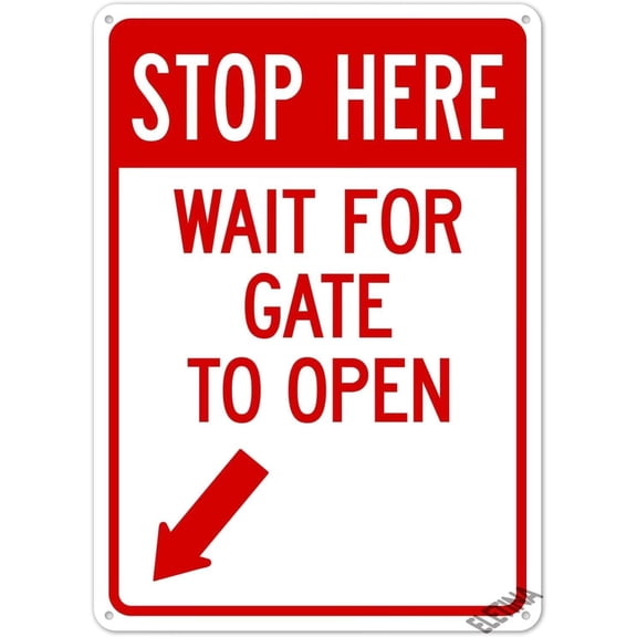 (2-Pack) Metal Tin Sign Warning Stop Here Wait for Gate to Open (with left Bottom Arrow) Sign 12X8 Inches Aluminum Metal Tin Signs