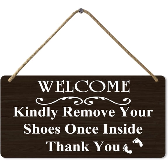 (2 Pack) Metal Tin Sign Welcome Kindly Remove Your Shoes Once Inside Sign Metalen Hanging Wall Sign, Shoes Off Sign, 12" x 8" Inch