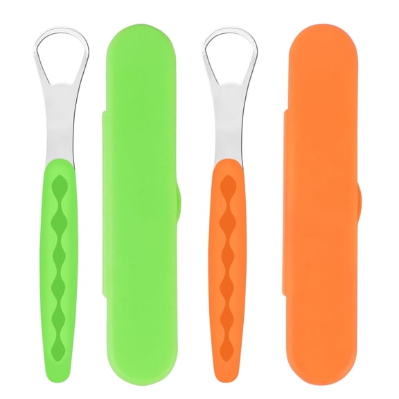 2-Pack Metal Tongue Scraper with Travel Case for Adults and Kids
