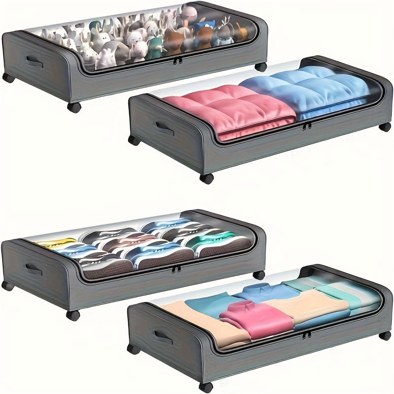 2-Pack Metal Underbed Storage Bins with Wheels - Rolling Organizer for