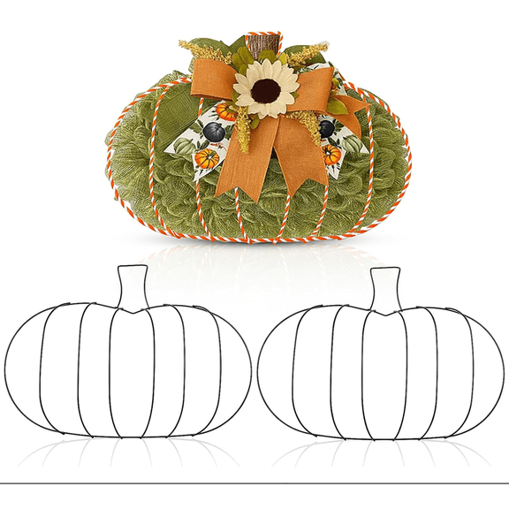 2 Pack Metal Wire Pumpkin Wreath Frame, 11.8 Inch Black Pumpkin Wire Form, DIY Fall Halloween Thanksgiving Wreath Making Frame for Front Door Wall Home Decor