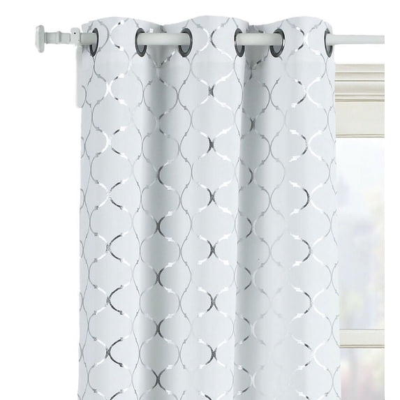 2 Pack Metallic Lattice Clover Ultra Luxurious Window Curtains - Silver, 108 in. Long