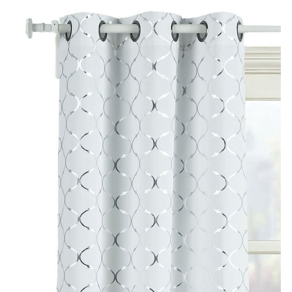 2 Pack Metallic Lattice Clover Ultra Luxurious Window Curtains - Silver, 108 in. Long