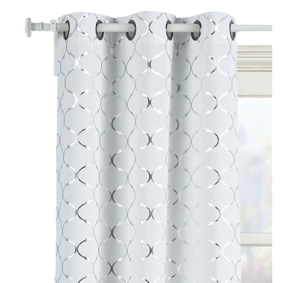 2 Pack Metallic Lattice Clover Ultra Luxurious Window Curtains - Silver, 84 in. Long