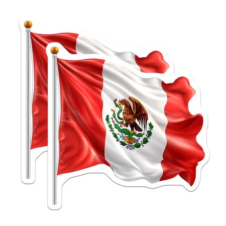 (2 Pack) Mexican Flag Stickers - Mexico National Emblem Decals - Patriotic Culture Heritage Art - Viva Mexico - 5" On Longest Side - Sticks to Smooth Flat Surfaces - Made in USA - BMCS30781