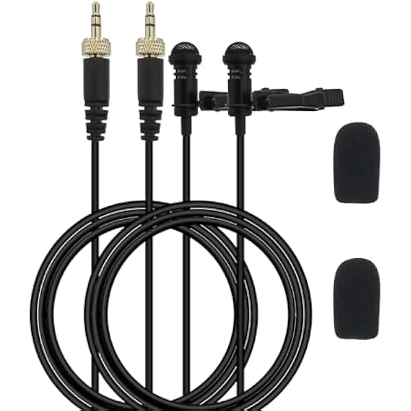 2-Pack Mic Replacement for DJI, Rode, Sennheiser Wireless Transmitter Lavalier Lapel Microphone - Wearable, Omnidirectional, 3.5mm TRS