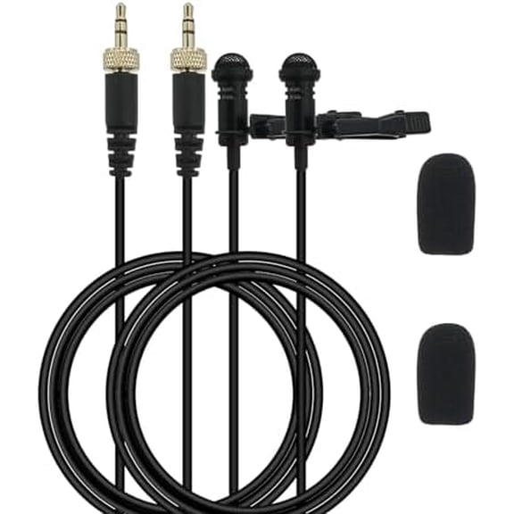 2-Pack Mic Replacement for DJI, Rode, Sennheiser Wireless Transmitter Lavalier Lapel Microphone - Wearable, Omnidirectional, 3.5mm TRS