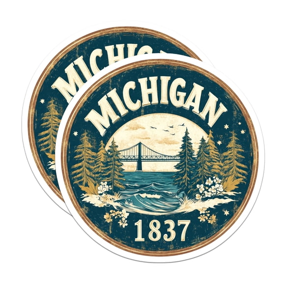 (2 Pack) Michigan Magnets - Mackinac Bridge Decor - State Souvenir - 5" On Longest Side - Premium Magnet - for Cars, Refrigerators, Toolboxes, Lockers - Made in USA - MAG14574