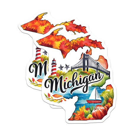 (2 Pack) Michigan State Magnets - Great Lakes State Souvenirs - Michigan Travel Keepsakes - 5" On Longest Side - for Cars, Fridges, Toolboxes - Made in USA - MAG6285