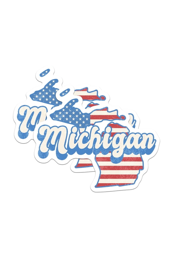 (2 Pack) Michigan State Outline Stickers - MI State Shape with USA Flag - 5 Inches On Longest Side - Premium Vinyl - Choose Your State - for Cars, Skateboards, Laptops - Made in USA - BMCS1148