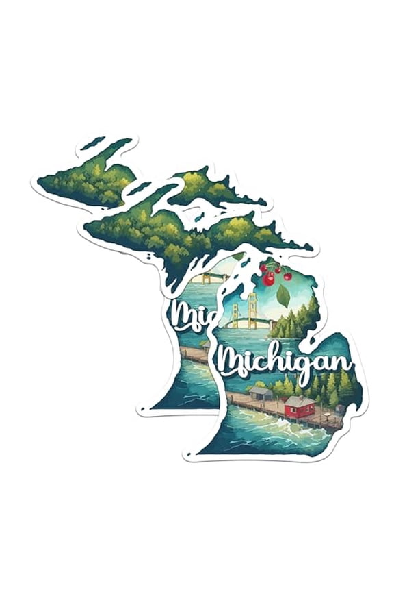 (2 Pack) Michigan State Shape Magnets - MI State Magnet - Choose from 50 States - 5" On Longest Side - Premium Magnet - for Cars, Refrigerators, Toolboxes - Made in USA - MAG1258