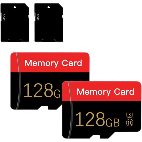 2 Pack Micro Memory Card 128 GB with Adapter, C10/U3/UHS-I/A1 TransFlash Card, TF Card for Camera, Smartphone, Tablet, Drone (Red 128GB*2)