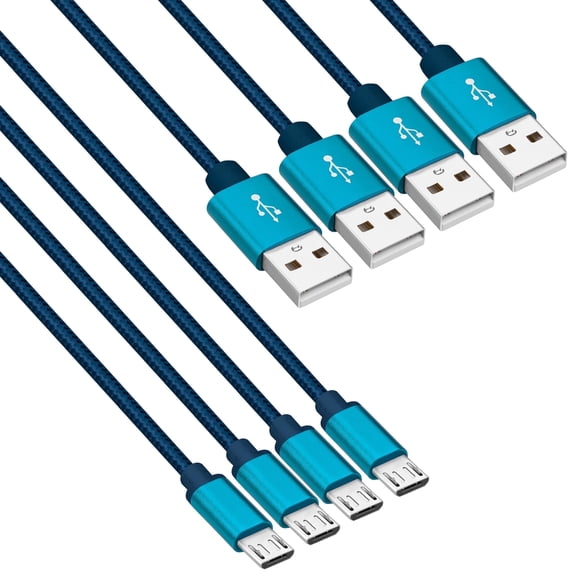 ROFAY 4' USB-A Male to Micro USB Male Cable, Blue, 4 Pack