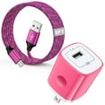 thumbnail image 1 of Micro USB Cable with Android Charger, Hootek 6FT USB A to micro cable High Speed Fast Charging Cable, usb cable micro with USB Wall Charger Fast Charger Adapter Plug, android charger block, Pink, 1 of 8