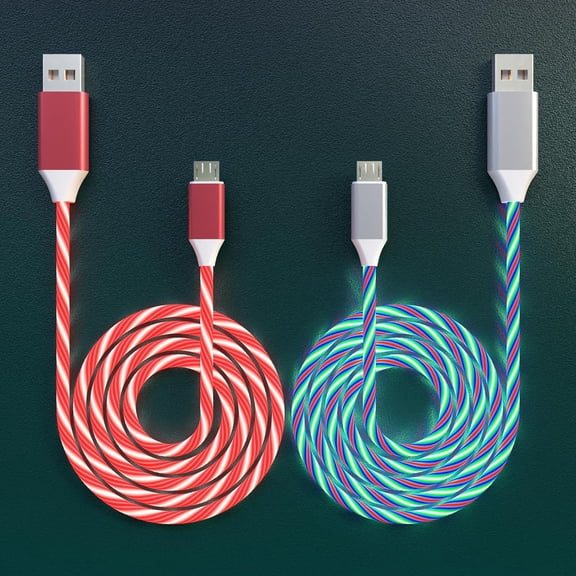 2 Pack Micro USB Cable Android Charger, Led Light Up Glowing Micro USB Fast Charging Cord for Android and Other Micro USB Devices(3.3ft,Red&Colorful)
