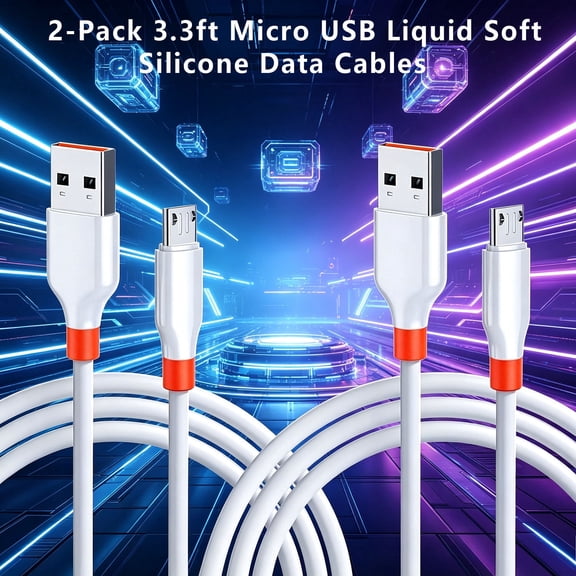 2-Pack Micro USB Charger Cable Compatible for Fujifilm INSTAX Share SP-2, SP-3, Mini Link, Polaroid Zip, HP Sprocket, Polaroid Mint, Kodak Mini/Printomatic3.3ft Liquid Soft Silicone Charging Cable