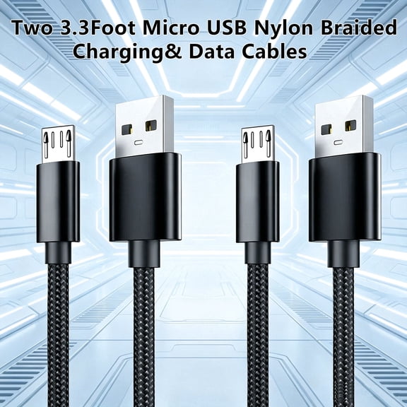 2-Pack Micro USB Charger Cable for Dexcom G7/G6/G5/G4 Receiver, Freestyle Libre Reader 2, Libre 3, Libre 14 Day,Tandem t:Slim X2 Insulin Pump | Durable 3.3 ft Nylon Braide