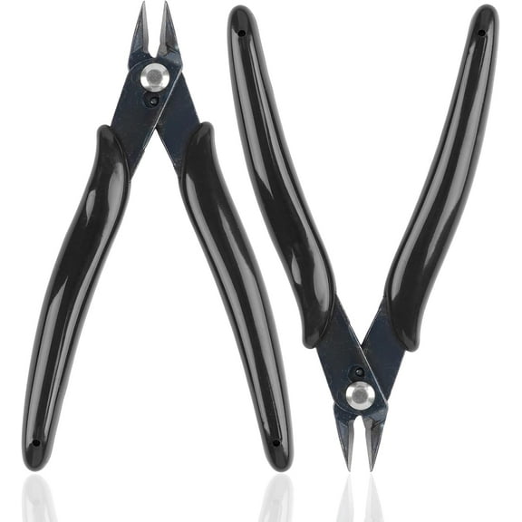 2 Pack Micro Wire Cutters, 5 Inches Flush Cutters Pliers, Diagonal Side Cutters Nippers, Zip Tie Sprue Cutter for Electronics, Plastic Models, Jewelry (Black)
