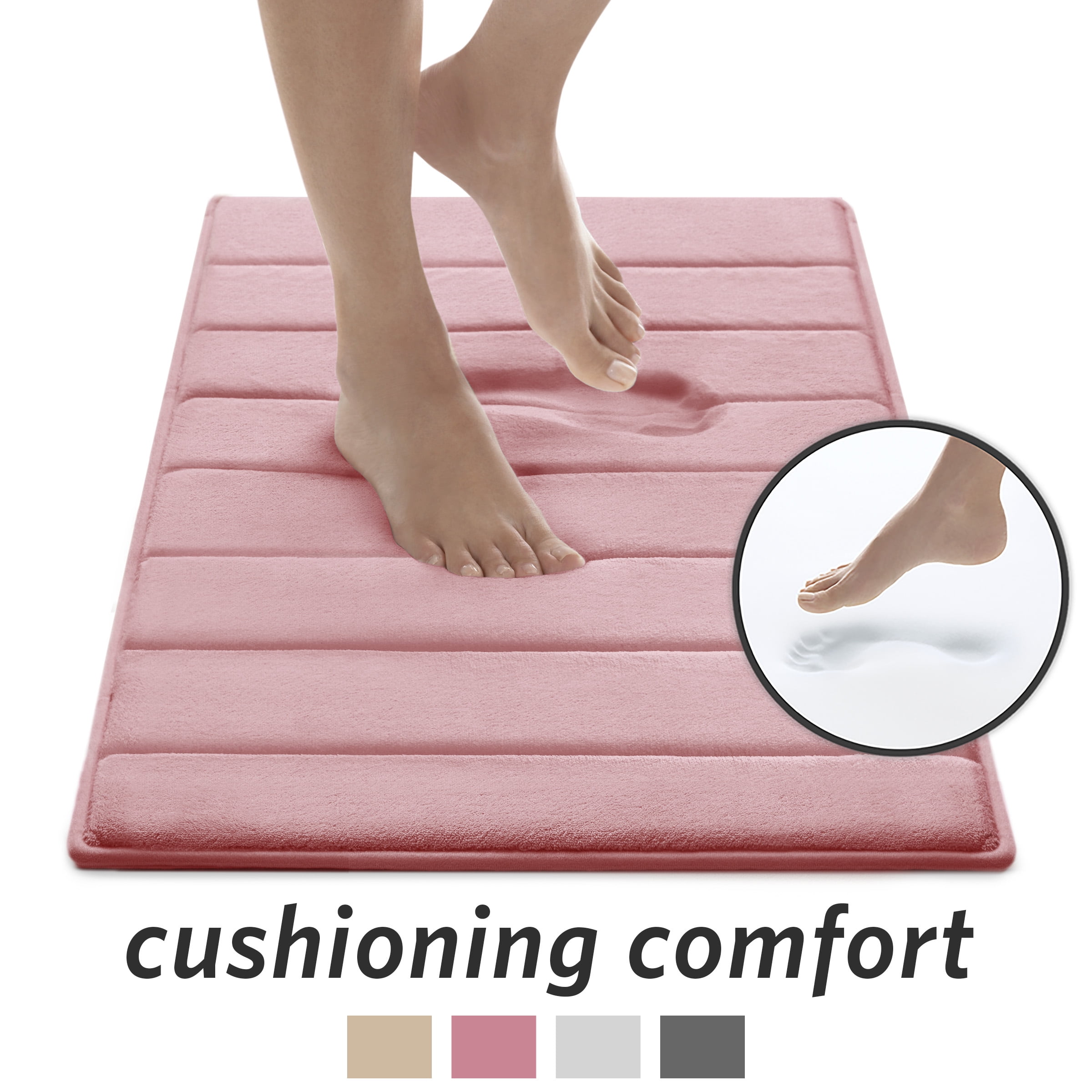 2 Pack Microdry Bath Mat Ultra Absorbent Memory Foam, 17x24", Rose