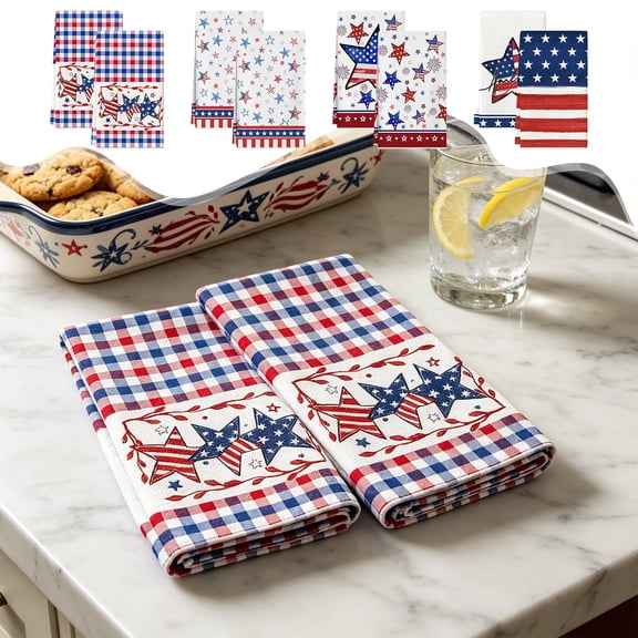 2 Pack Microfiber Dish Cloths, 4th of July Patriotic Cleaning Towels, Super Absorbent Fast Drying Wipes, Reusable Household Cloth for Kitchen Daily Chores, I