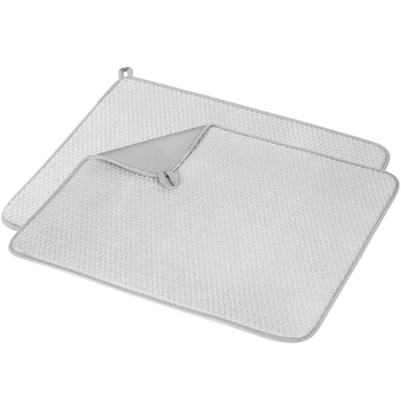 2 Pack Microfiber Dish Drying Mat, 20 x 15 inch Absorbent Dish Drainer Mats for Kitchen Counter Kitchen Drying Mat Non-slip Dish Drying Pads for Countertops Draining Racks Sinks, Grey