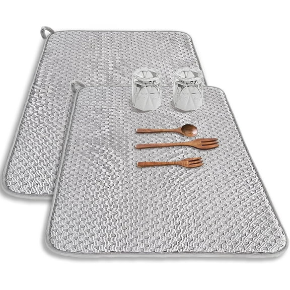 Emapoy 2 Pcs Dish Drying Mat, 23.6 x 17.7 inch Absorbent Dish Drainer Kitchen Counter Mat, Gray