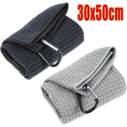 2 Pack Microfiber Golf Towel With Carabiner Clip on Golf Bag Black+Gray 30x50cm