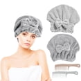thumbnail image 1 of 2 Pack Microfiber Hair Towel Cap, Quick Drying Cap Soft Absorbent Towel and 2 Combs for Curly Long Thick Dry, 1 of 7