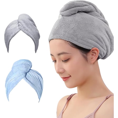 2 Pack Microfiber Hair Towel Wrap,Super Absorbent Quick Dry Hair Turban for Drying Curly,Long & Thick Hair 10 inch X 26 inch