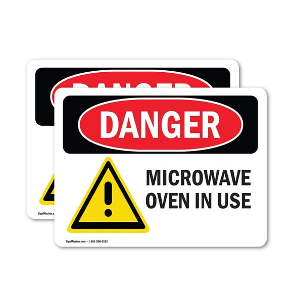 (2 Pack) Microwave Oven In Use OSHA Danger Sign 7 Inch X 5 Inch Vinyl Label Decal Sticker Weather Resistant, UV Protected for Workplace, Business, and Construction Site, Made in the USA