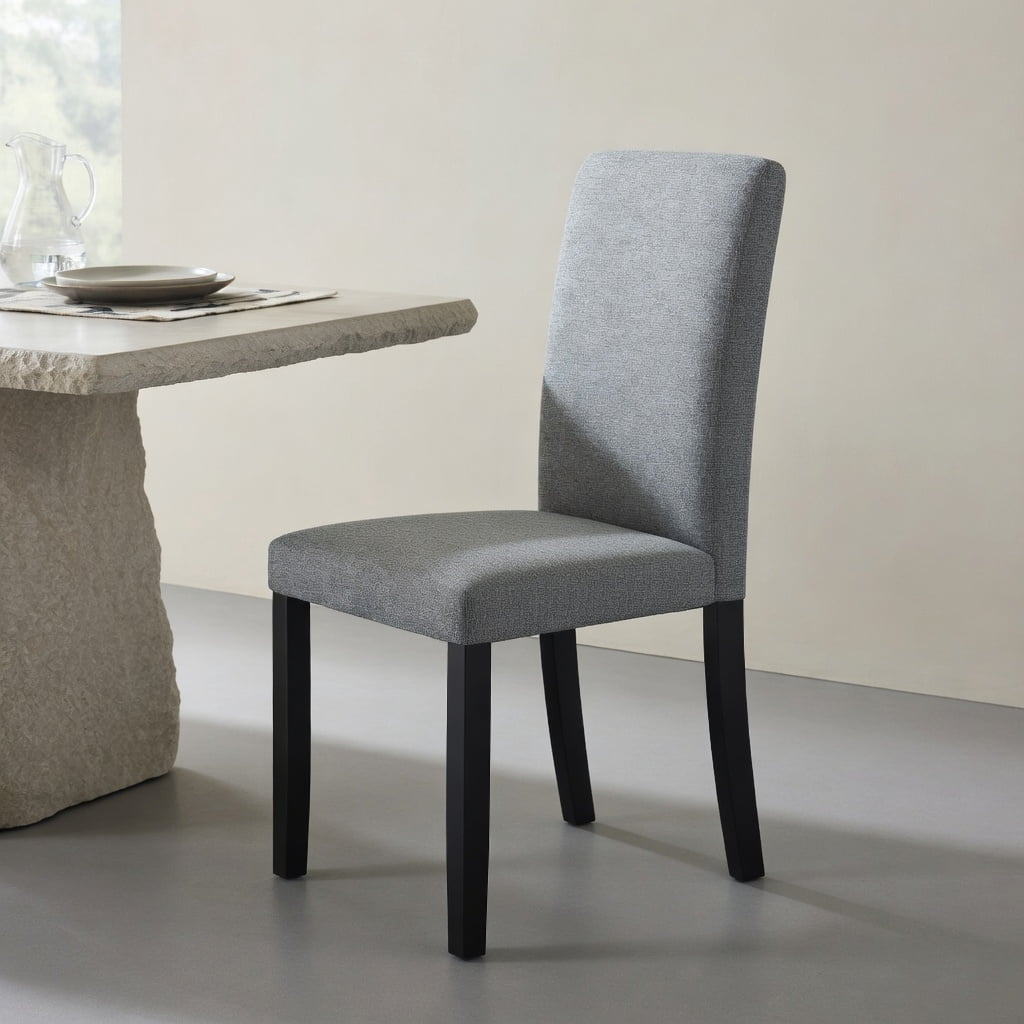 2-Pack Mid-Century Modern Dining Chairs – Gray & Black Rubber Wood Frame, Polyester Upholstered, 400 lb Capacity, Ergonomic High-Back Design