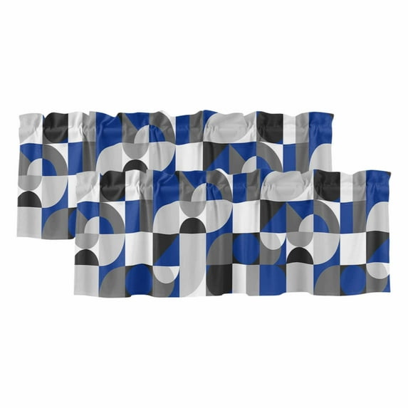 2 Pack Mid Century Valance for Window Navy Blue Grey Abstract Retro Geometric Modern Kitchen Valance Rod Pocket Short Curtain Topper Decorative Window Treatment for Living Room Bedroom 42"x12"
