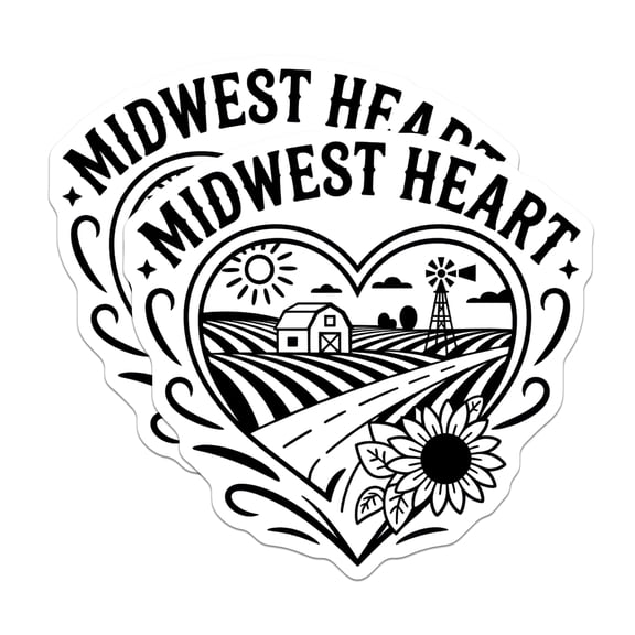 (2 Pack) Midwest Heart Stickers - Farm Scene Sticker - Sunflower Stickers - 5" On Longest Side - Sticks to Smooth Flat Surfaces - Made in USA - BMCS17458