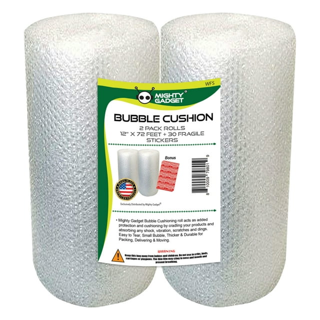 2Pack Mighty Gadget Bubble Cushioning Wrap Rolls, Air Bubble, 12 Inch