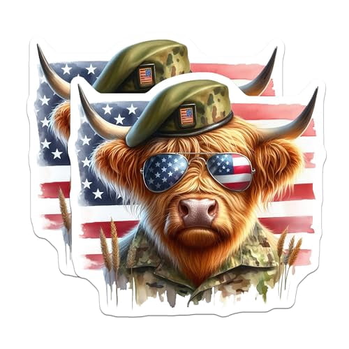 (2 Pack) Military Cow Magnets - Funny Highland Cow - Patriotic Fridge ...