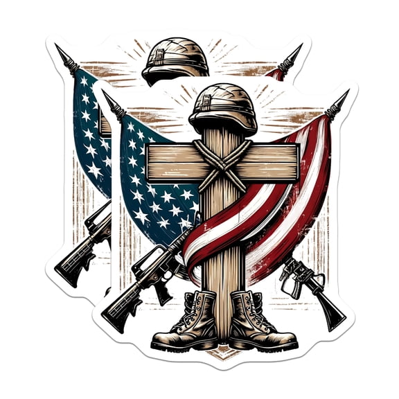 (2 Pack) Military Cross Stickers - Soldier Memorial - Patriotic Decals - 5" On Longest Side - Sticks to Smooth Flat Surfaces - Made in USA - BMCS15021